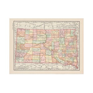 Antique color map of South Dakota from the 1899 Imperial Reference Library, 8.5 x 11 inches - Free US Shipping