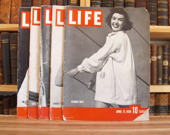 Five vintage Life Magazines from the 1930s - fashion, WWII and great vintage advertisements - Free US Shipping