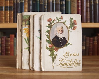 Collection of five antique books with decorative color covers and color illustrations - Free US Shipping