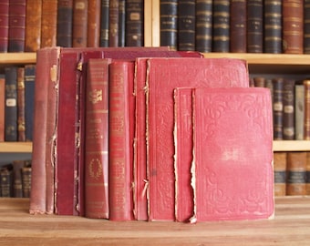 Collection of antique decorative book boards / covers in shades of red - Free US Shipping