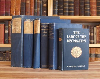 Collection of antique decorative book boards / covers in shades of blue - Free US Shipping