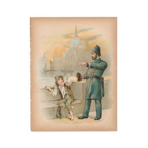 Antique color lithograph from 1898 Charles Dickens book for children, vibrant illustration - Free US Shipping