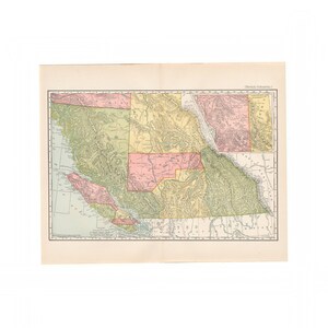 Antique map of British Columbia, Canada from the 1898 Home Reference Library - Free US Shipping