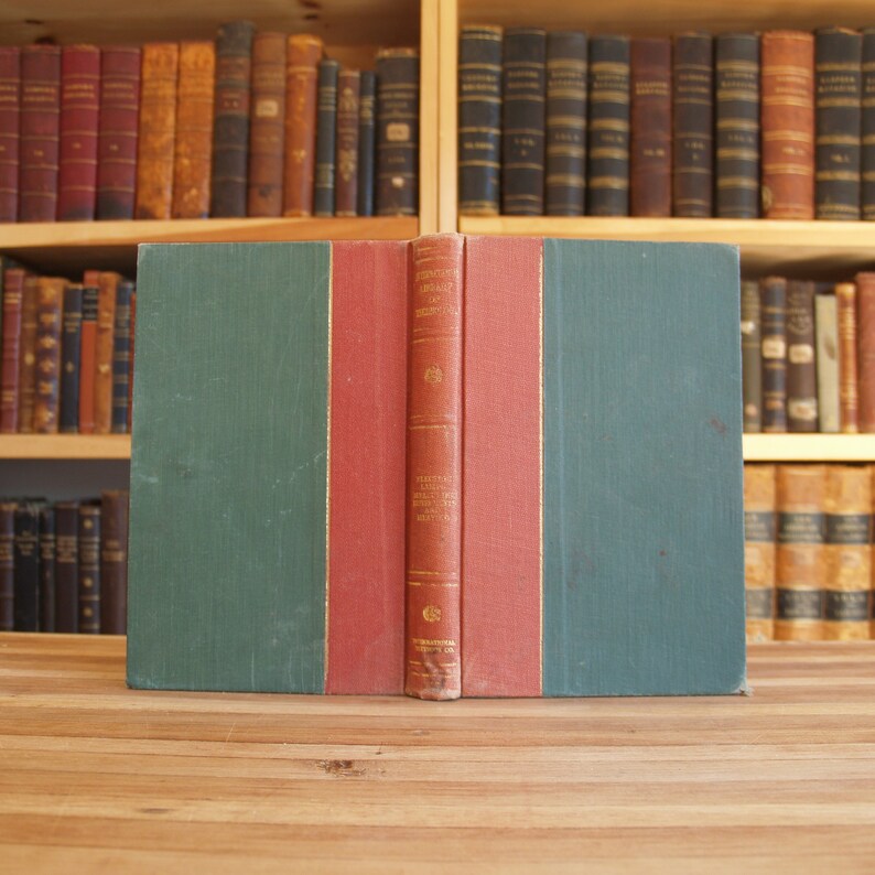 Collection of antique decorative book boards / covers; 3/4 red cloth over green cloth, marbled endpapers - Free US Shipping image 3