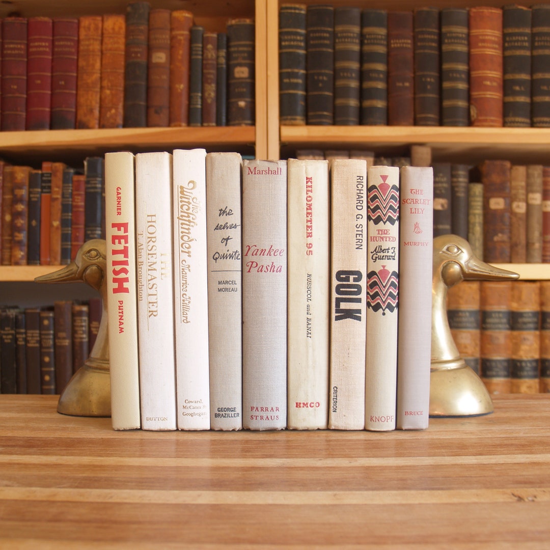 Collection of Nine Decorative Hardcover Fiction Books in Beige / off ...