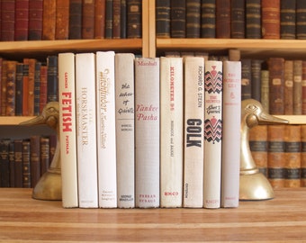 Collection of nine decorative hardcover fiction books in beige / off white bindings - Free US Shipping