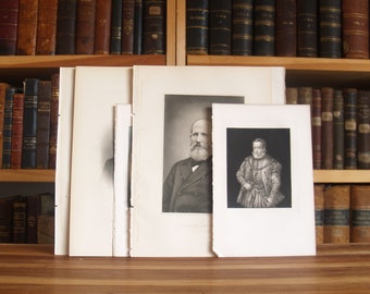 Collection of eight original portrait prints from various disbound antique books - Free US Shipping