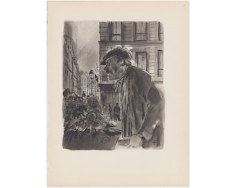 Vintage print by Bernard Lamotte from the 1949 Anatole France book "Crainquebille" - Free US Shipping