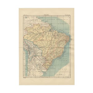 Antike farbige Landkarte von Brasilien aus der 1890 Enzyklopädie Britannica 9.Auflage, 9,5 x 13 Zoll - Kostenloser US Versand