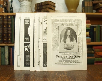 Collection of 12 pages of antique advertisements from 1900s magazines - Free US Shipping