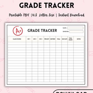 Printable Grade Tracker | Student Grading Tracker | Assignment Tracker | Homeschool Grade Tracker | Digital Instant Download