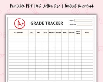 Grade Tracker Printable | Student Grading Record Sheet | Assignment Tracker | Homeschool Grade Tracker | Digital Instant Download