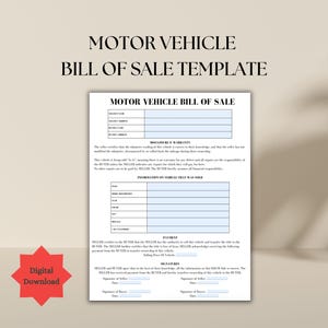 Moto Vehicle Bill of Sale Form | Bill of Sale | Printable - PDF | Digital Download | Bill of Sale