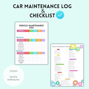 Car Maintenance Checklist Printable | Vehicle Checklist | Car Care Log Bundle | Auto Service Tracker Digital Download PDF