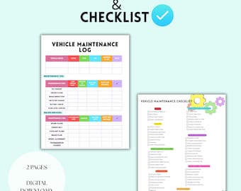 Utskrivbar checklista för bilunderhåll | Fordonschecklista | Bilvårdsloggpaket | Digital nedladdning av PDF för bilservice