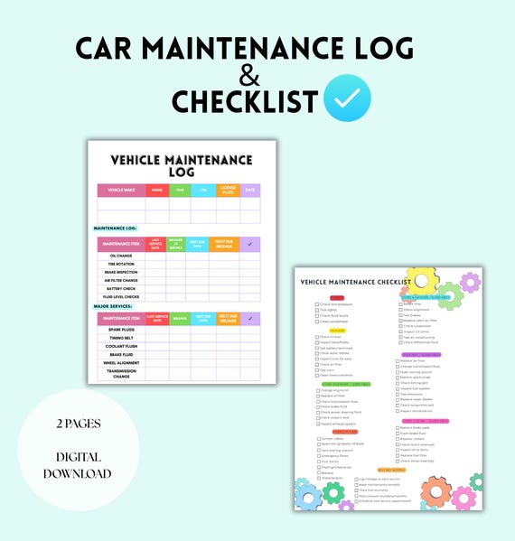 Car Maintenance Checklist Printable | Vehicle Checklist | Car Care Log Bundle | Auto Service Tracker Digital Download PDF