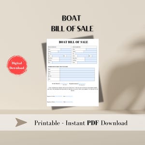Boat Bill of Sale Template | Boat Bill of Sale Form| Boat Sales Agreement| Printable & Fillable PDF