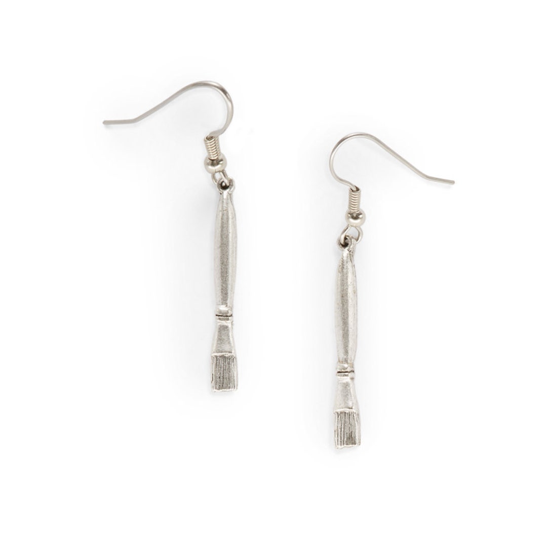 Paintbrush Charm Earrings Silver Paint Brush Art Teacher Gift Pewter