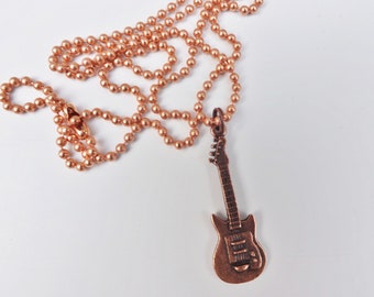 Electric Guitar Charm Necklace copper pewter chain bass USA-made