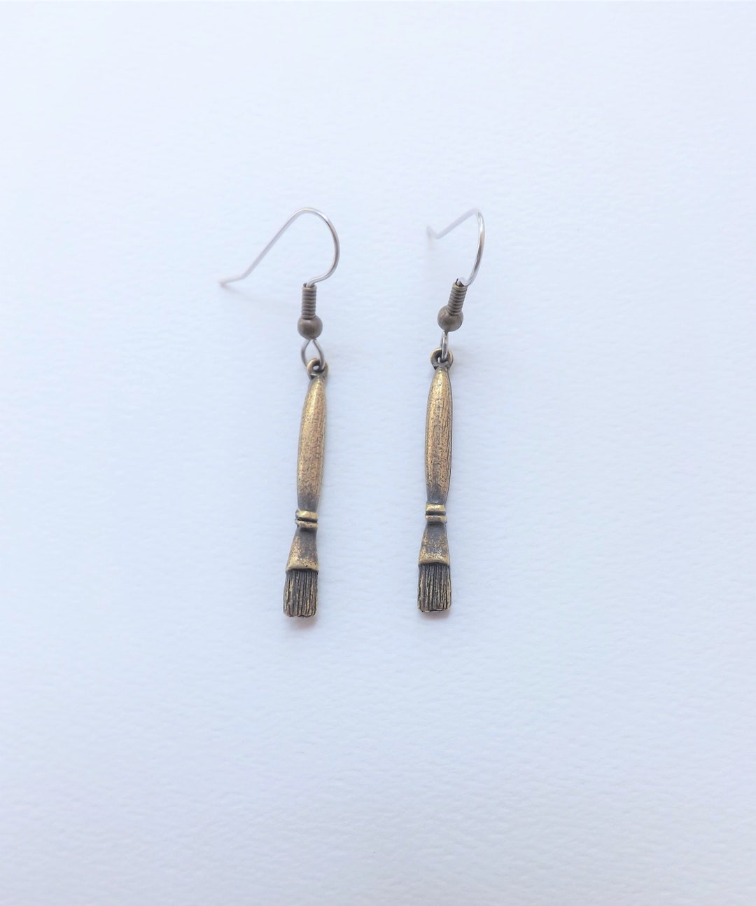 Paintbrush Charm Earrings Antique Gold Paint Brush Art Teacher Gift