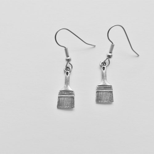 Paintbrush Charm Earrings Silver Paint Brush Art Teacher Gift Etsy