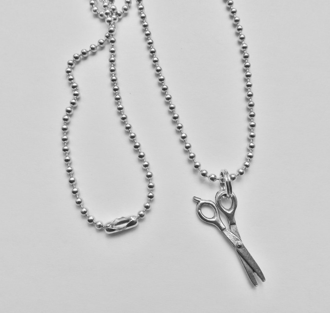 Scissors Charm Necklace Silver Pewter Barber Shears Hairdresser Pendant