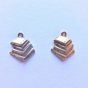 Book charm 1 silver or gold pewter stack of books lead-free nickel-free made in USA