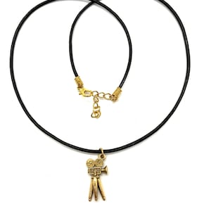 Movie Camera Charm Necklace gold-plated pewter on leather USA-made