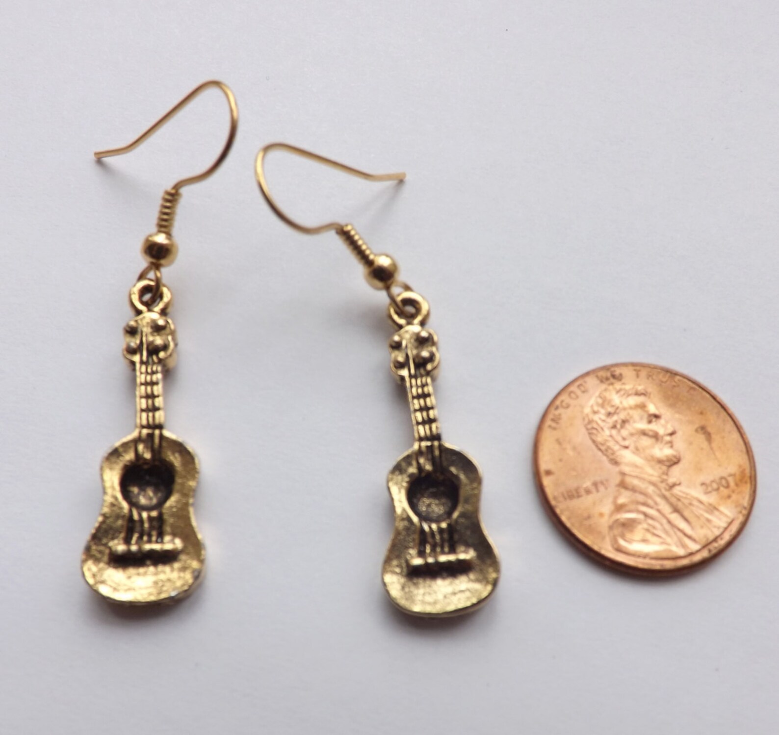 Ukulele Charm Earrings Gold Pewter Charms Dangle Usamade Etsy