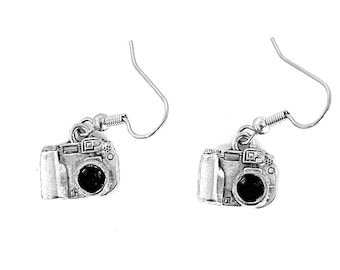 Camera earrings silver pewter charms digital SLR photographer USA-made
