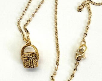 Nantucket Lightship Basket Charm Necklace gold or silver chain or leather pewter 16-18" USA-made