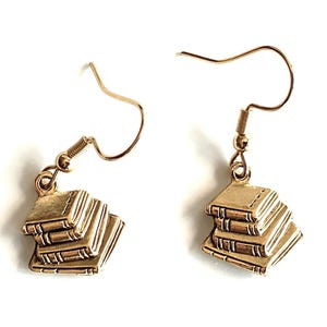 Book Charm Earrings gold pewter surgical steel earwires USA-made charms stack