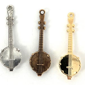 Banjo charm one gold antique gold or silver brass pendant