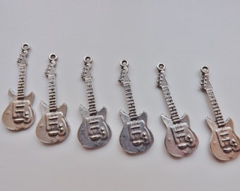Electric guitar charms lot set of 6 silver pewter USA-made nickel-free lead-free