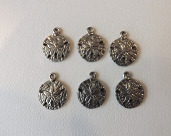 Sand dollar charms set of 6 silver pewter USA made sanddollar