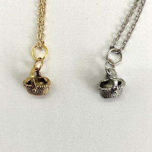 Oval Shaker Nantucket Basket Charm Necklace gold or silver chain or leather pewter 16-18" USA-made