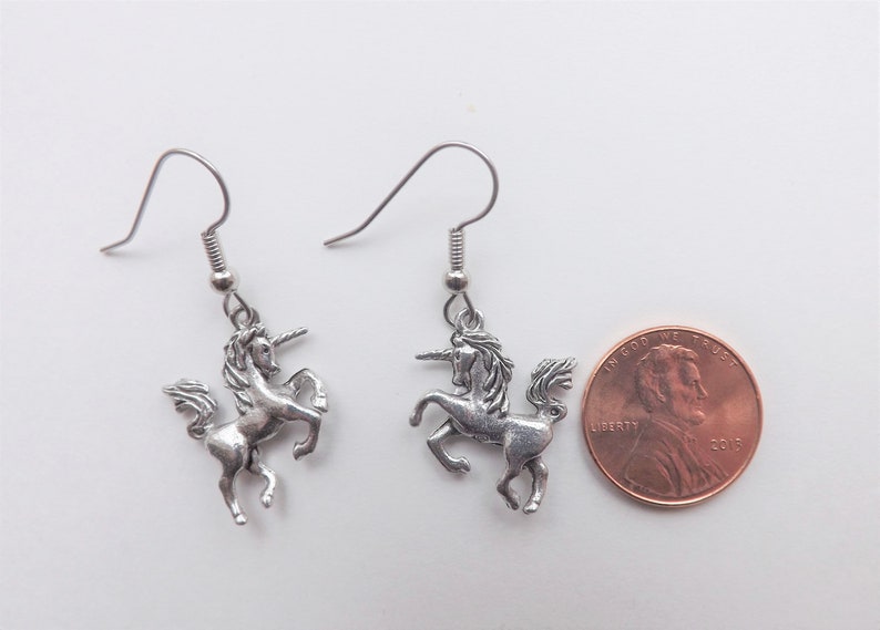 Unicorn Charm Earrings silver pewter USA-made 3-D dangle charms