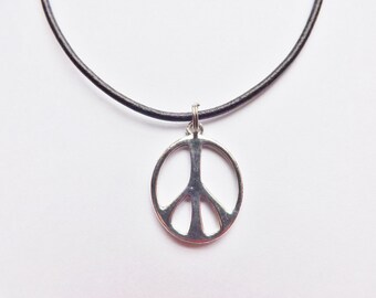 Peace Sign Charm Necklace silver pewter pendant made in USA chain or leather