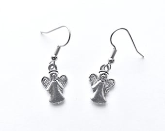 Angel Charm Earrings silver pewter made in USA earrings
