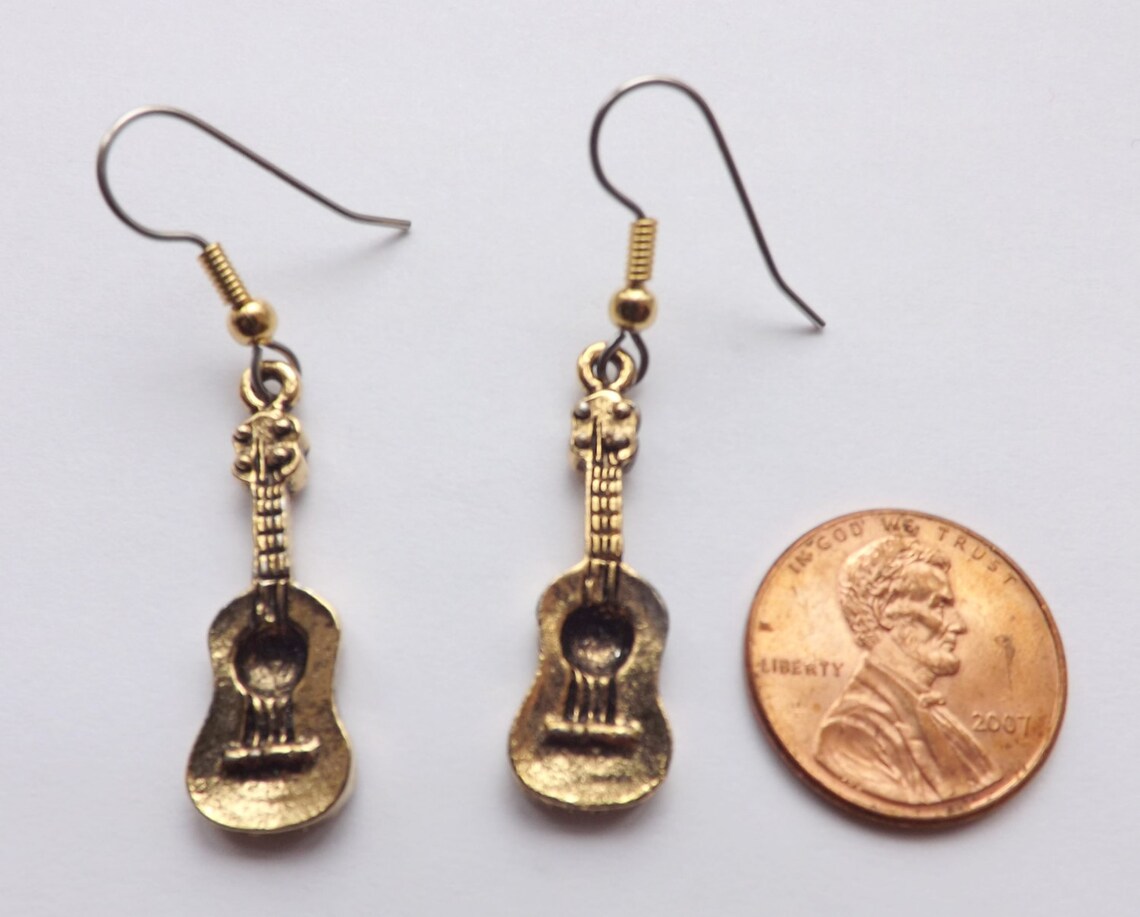 Ukulele Charm Earrings Gold Pewter Charms Dangle Usamade Etsy