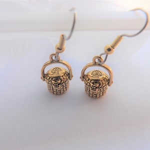 Nantucket Lightship Purse Basket Charm Earrings gold USA-made pewter surgical steel earwires