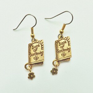 Gardening Book Charm Earrings gold plated pewter charms USA-made