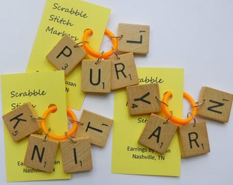 Scrabble Tile Stitch Markers your choice any 4 letters for knitting knitters knit purl darn wool