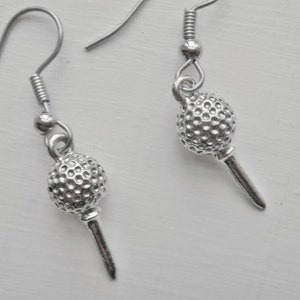 Golf Charm Earrings silver balls and tees pewter made in USA