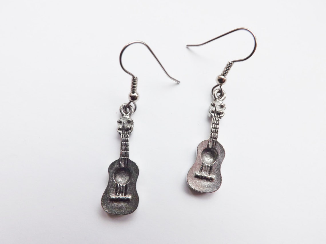 Ukulele Charm Earrings Silver Pewter Charms Surgical Steel Etsy