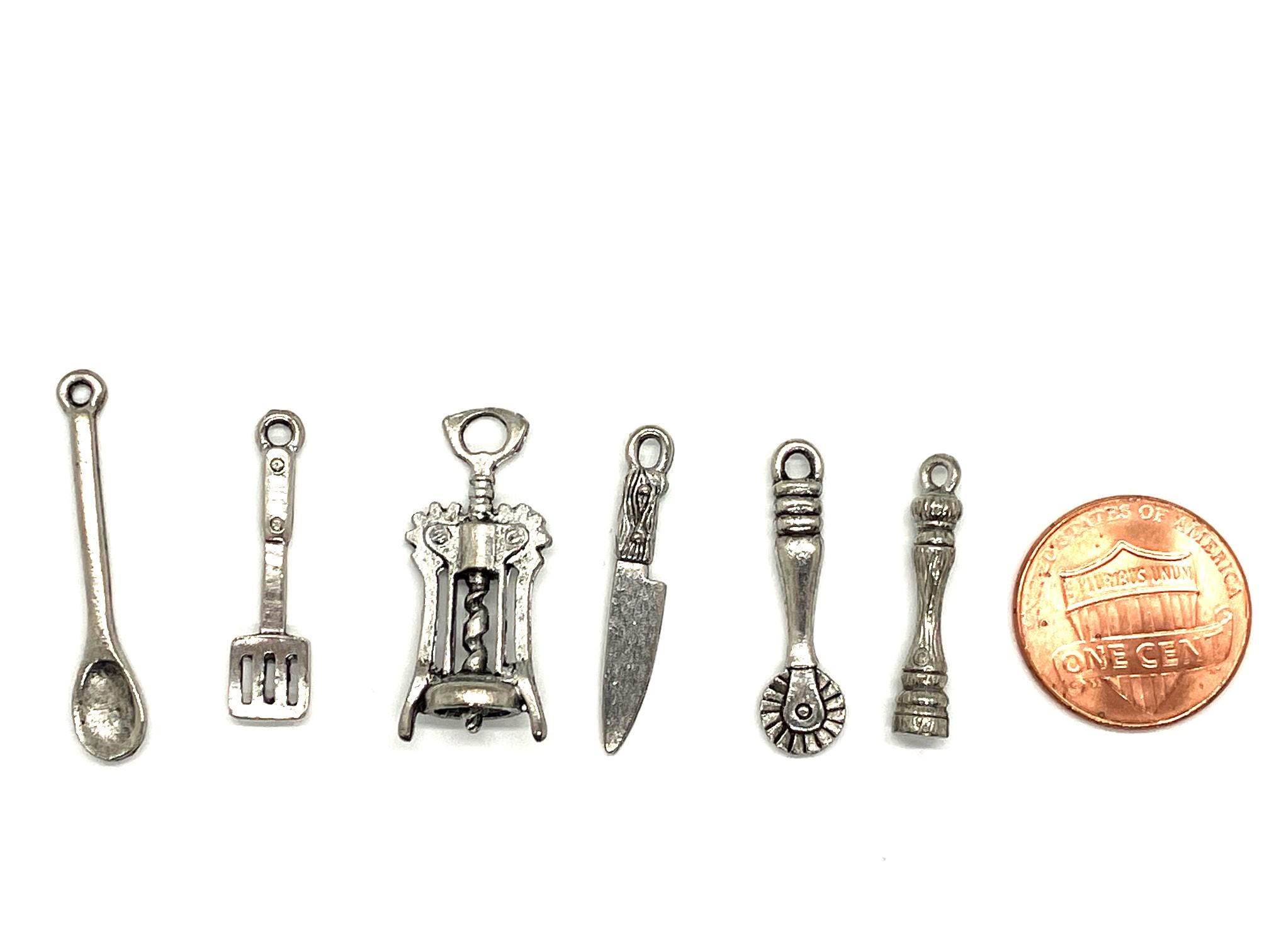 Cooking Charms Set of Utensils 6 Silver Pewter Spatula Spoon Pepper ...
