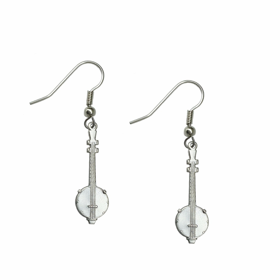 Banjo Charm Earrings Silver Plated Charms on Surgical Steel
