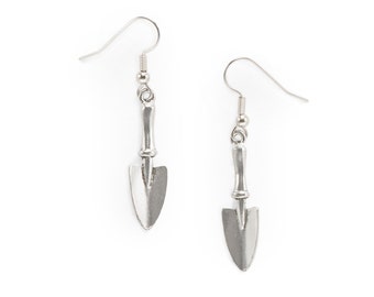 Garden Trowel Charm Earrings silver pewter surgical steel earwires USA-made gardener gift