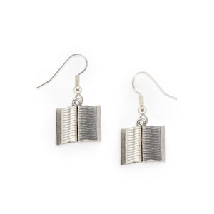 Book Charm Earrings silver pewter open books Great Teacher Gift made in USA surgical steel