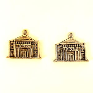 Library Charm silver or gold Carnegie Building pewter made in USA libraries